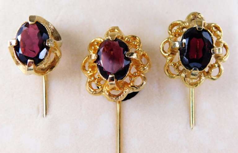 3 Genuine Garnet Stick Pins