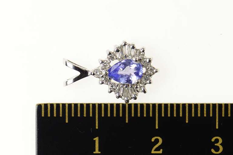 14K White Gold Pear Tanzanite Diamond Halo Classic Pendant
