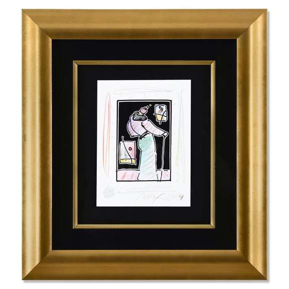 Peter Max, "Sage with Cane II" Framed One-of-a-Kind Mixed Media, Hand Signed with Certificate of Authenticity.