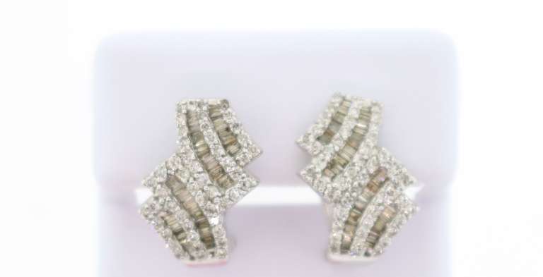 Contemporary Baguette Diamond 14k White Gold Earrings