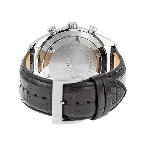 Black Dial Seiko Chronograph, Leather Strap, new in box