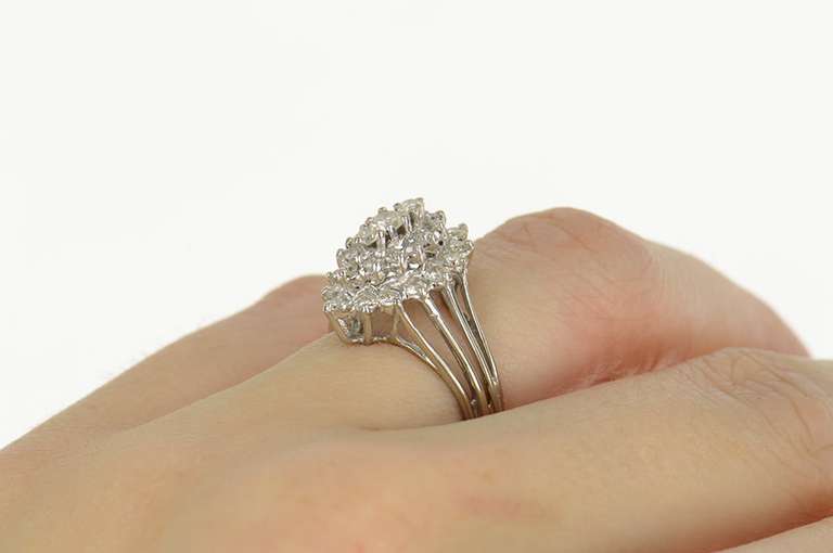 14K White Gold 0.94 Ctw Diamond Retro Cluster Statement Ring