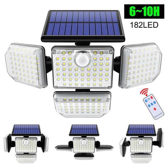 182LED Solar Wall Lamp Three-head Induction Light