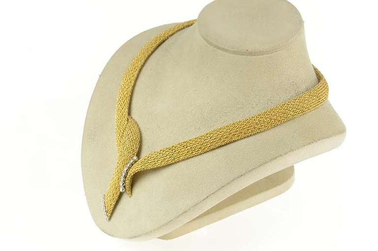 14K Yellow Gold 0.92 Ctw Diamond Woven Chain Statement Necklace