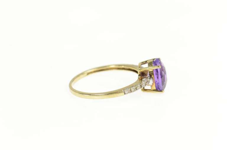 14K Yellow Gold Amethyst Diamond Statement Engagement Ring