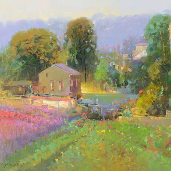 Ming Feng, "Floral Fusion" Original Oil Painting on Canvas, Hand Signed with Letter of Authenticity.