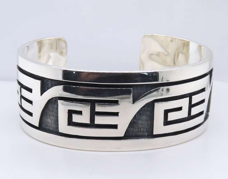Vintage Lawrence Saufkei Hopi Sterling Silver Cuff Bangle