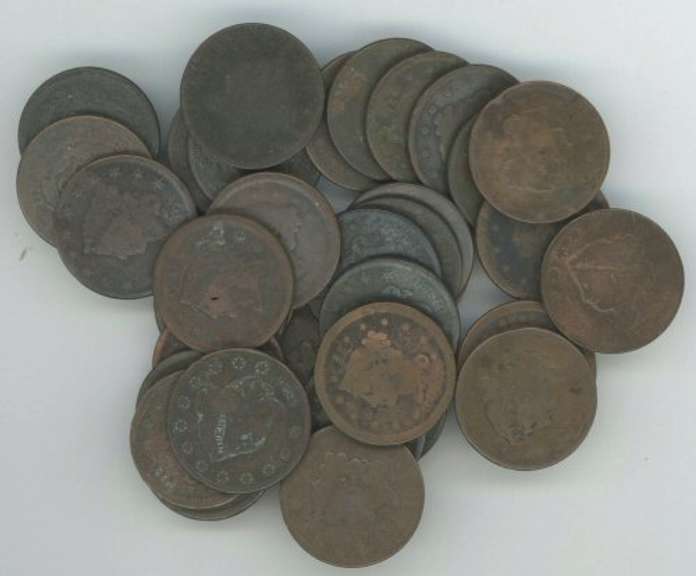 Bag of 35 lower end circulated US Large Cents all with dates