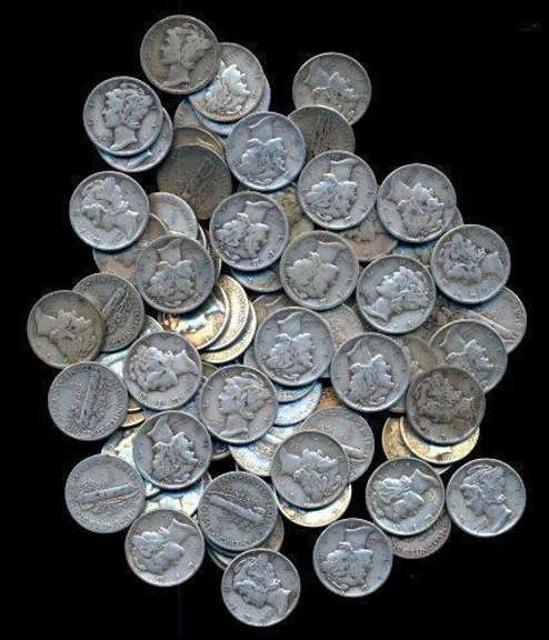Nice lot of 100 assorted Old Winged-Head Mercury Dimes