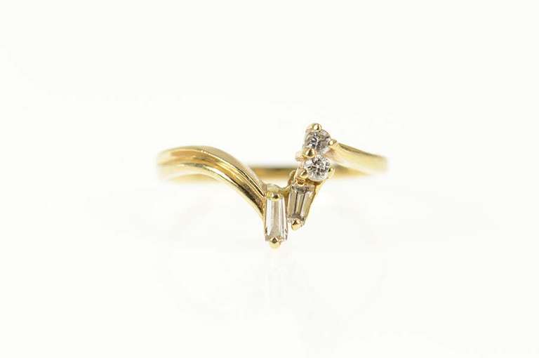 14K Yellow Gold Diamond Zig Zag Bypass Wedding Band Ring