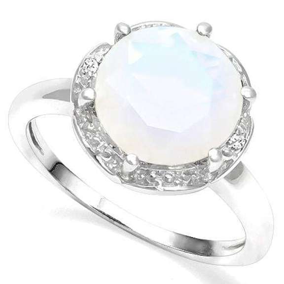 925 STERLING SILVER RD 10MM CREATED FIRE OPAL & DIAMOND WOMEN RING