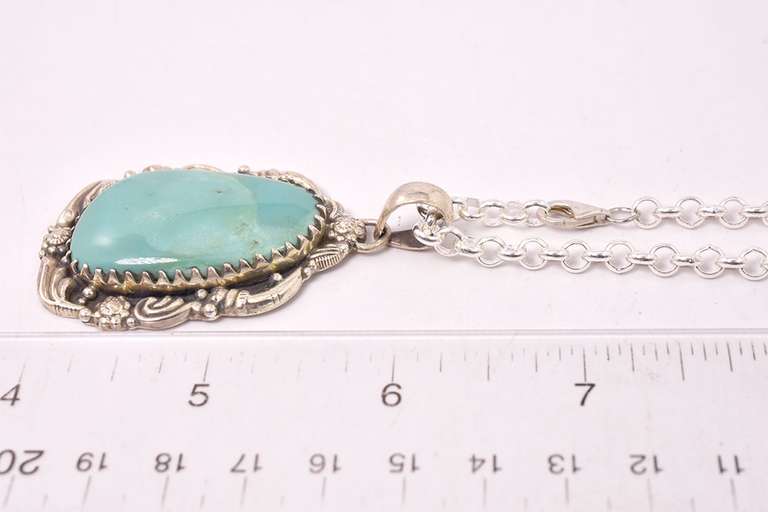 Adorable Vintage Style  38.6CTS Turquoise Pendant Necklace in Sterling Silver