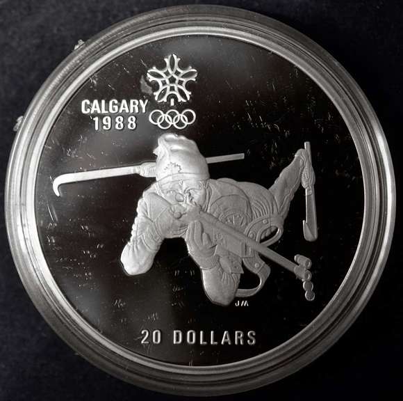 1986 Canada $20 Winter Olympic Games Sterling Silver Proof Coin Hockey