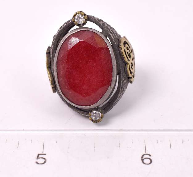 Incredible 11.59CTS Ruby and White Crystal Ring in Sterling Silver