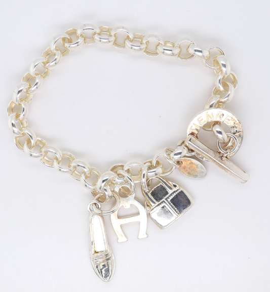 Sterling Silver Rolo Link Charm Bracelet