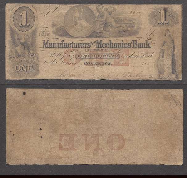 $1 1855 Obsolete Manufacturer and Mechanics Bank Fine