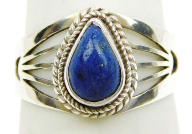 Wide Sterling Lapis Ring, Size 6.5