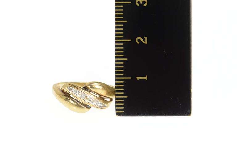 10K Yellow Gold Classic Wavy Diamond Bypass Statement Ring