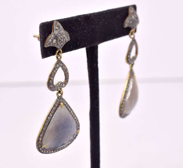 Dazzling 14.12CTW Rare Gray Sapphire and Diamond Earrings in Gold Plated Sterling Silver
