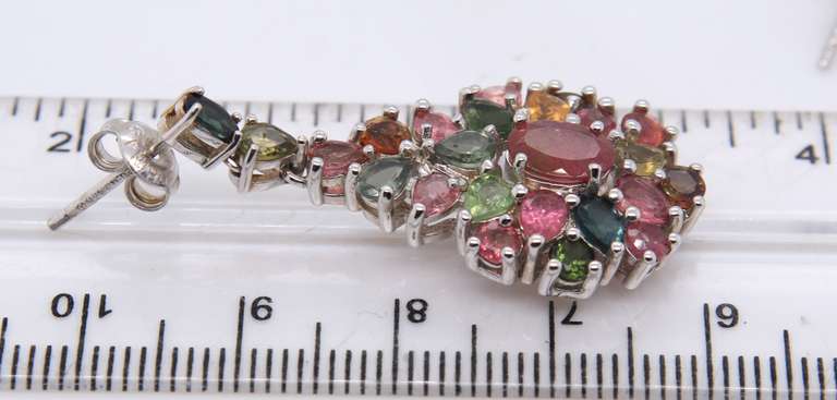 Vintage Sterling Silver Multi Gemstone Dangle Earrings