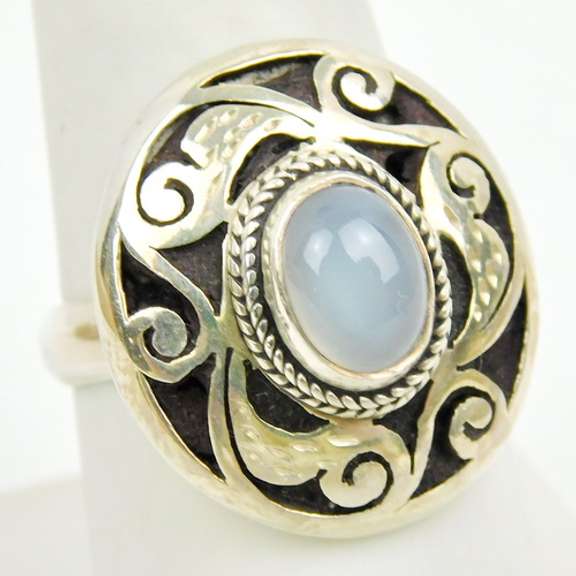 Ornate Sterling Silver Moonstone Ring, Size 8