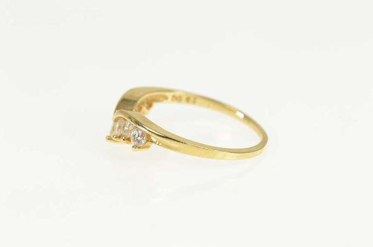 14K Yellow Gold Chevron Curved Classic CZ Wedding Band Ring