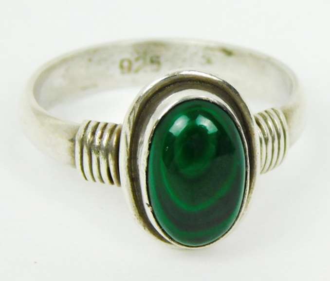 Vintage Sterling Silver Malachite Ring, Size 8