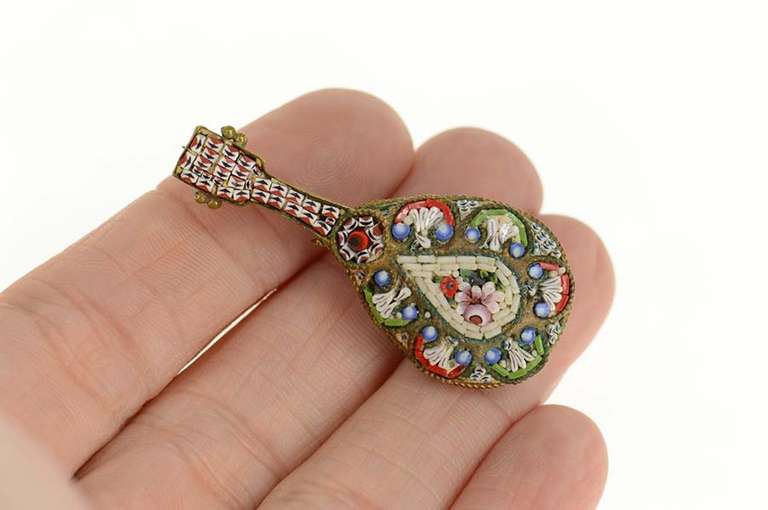 Gold Filled Murano Glass Micro Mosaic Lute Mandolin Charm/Pendant