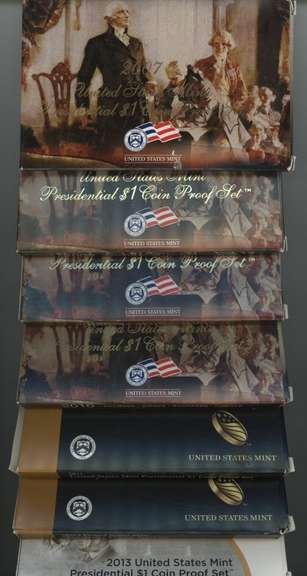 Lot of 7 2007 to 2013 US Presidential $1 Coin Proof Set