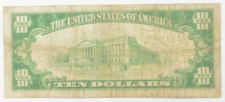 1929 $10 National Currency Raleigh, NC - United States Note - 9067