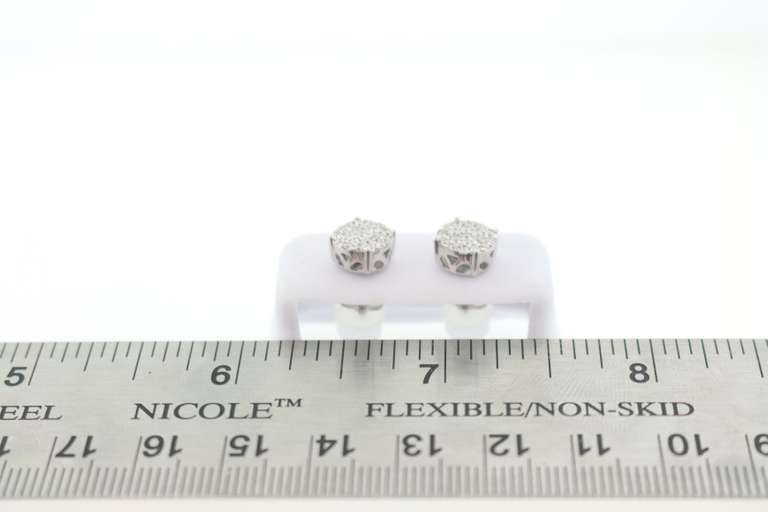 Large Round Cluster Diamond 14k White Gold Earrings