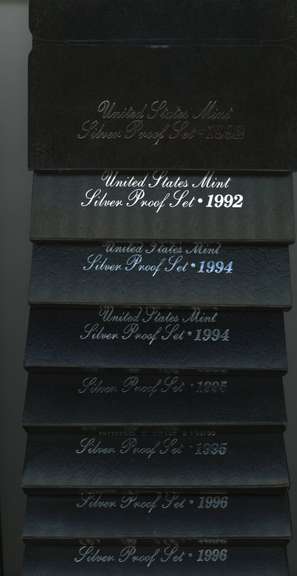 Lot of 8 assorted US Silver Proof Sets 1992 to1996