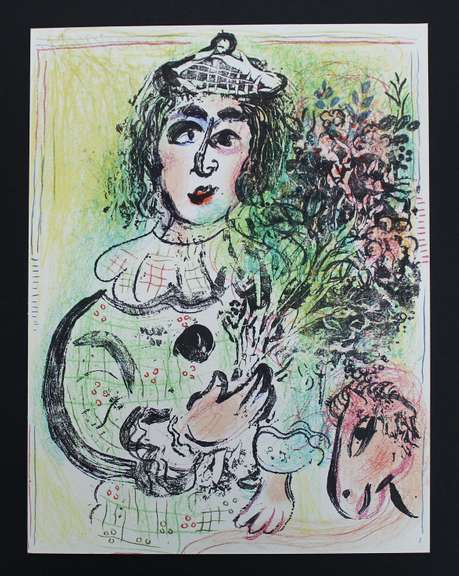 MARC CHAGALL THE CLOWN WITH FLOWERS 1963