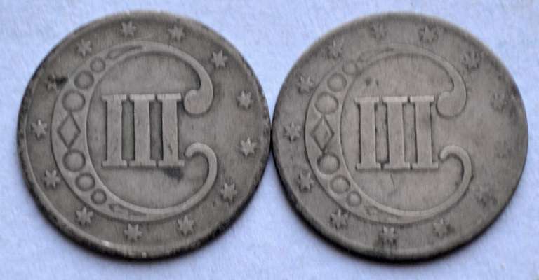 2 1852 3 Cent Silvers