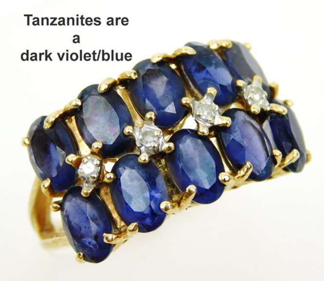 Dramatic Wide 14K Tanzanites & Diamonds Ring, 7