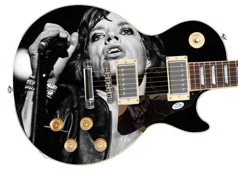 The Rolling Stones Mick Jagger Autographed Graphics Photo Guitar ACOA