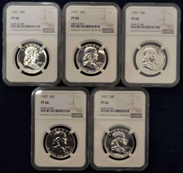 Lot Of 5 1957 50C NGC PF66