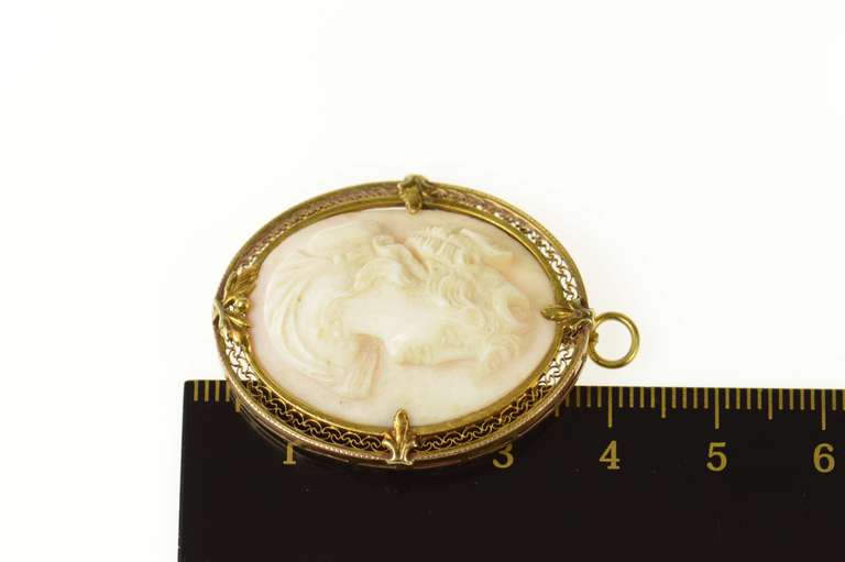 14K Yellow Gold Ornate Carved Shell Lady Cameo Statement Pendant