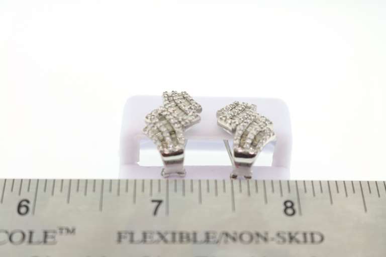 Contemporary Baguette Diamond 14k White Gold Earrings