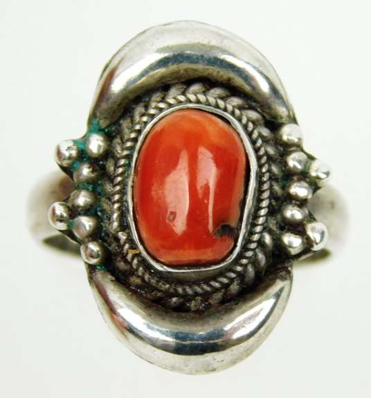 Vintage Sterling Red Coral Ring, Size 8