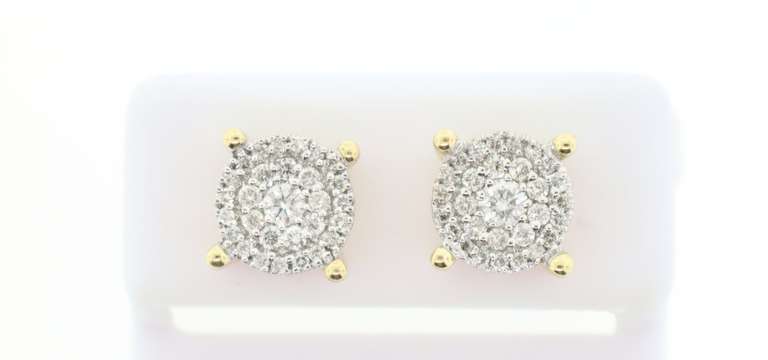 Elegant Cluster Diamond 14k Yellow Gold Earrings