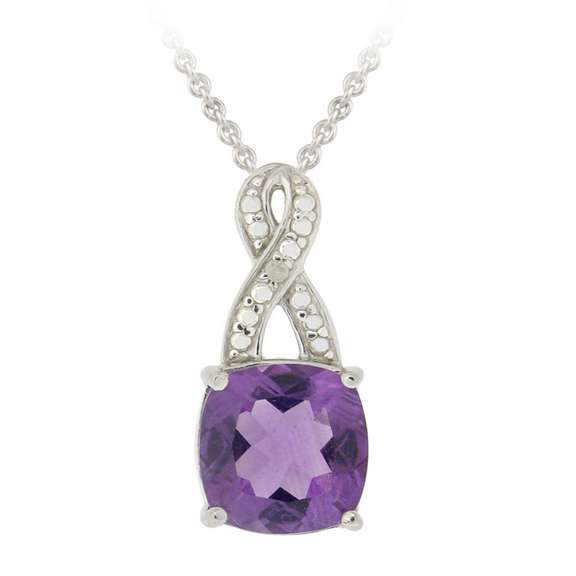 Sterling Silver 4.55ct TGW Amethyst & Diamond Accent Square Twist Pendant