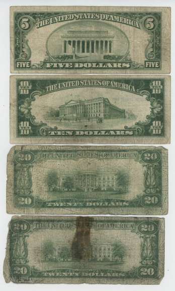 4 Diff. National Currency Notes from the Series of 1929