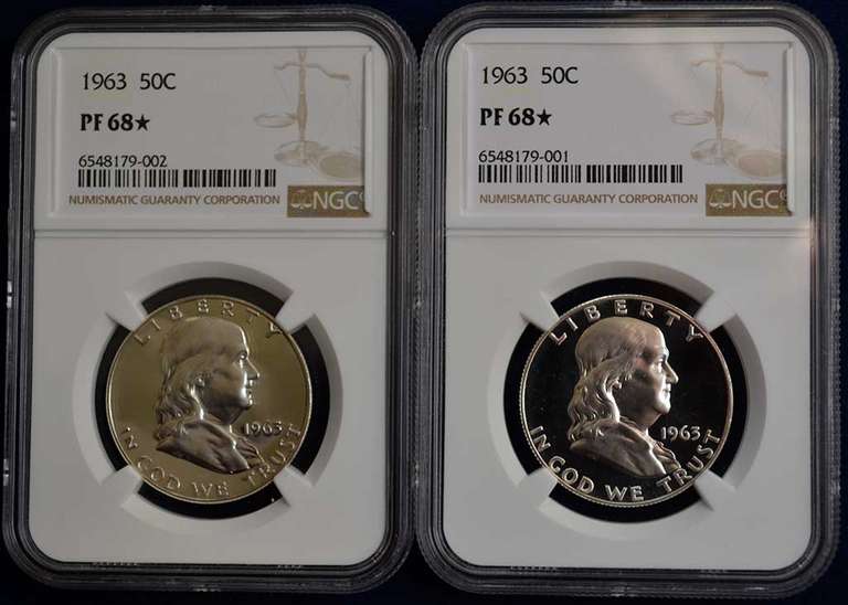 Lot Of 2 1963 Franklin Half Dollars NGC PF68