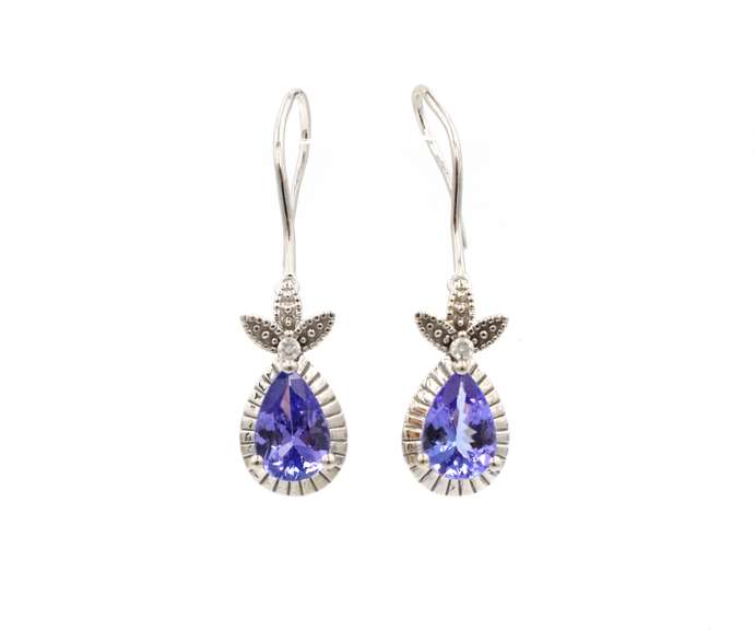 Dangle Tanzanite and Diamond Earrings in 14K