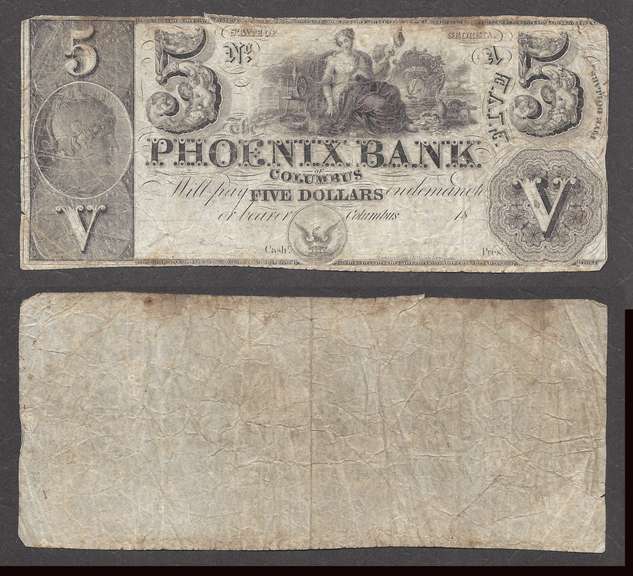 Obsolete $5 18XX Phoenix Bank Columbus GA, Remainder. Circulated