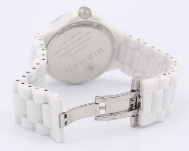 Hidalgo White Ceramic Roman Dial Diamond Bezel Watch