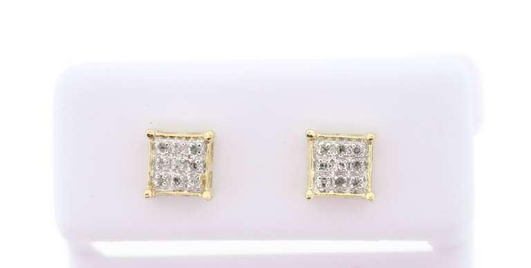 Square 10k Yellow Gold Earrings with Diamond Studs