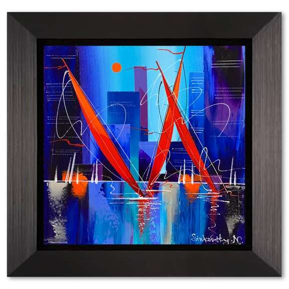 Natalia Sinkovsky, Framed Hand Signed Original Painting on Canvas with Letter Authenticity.