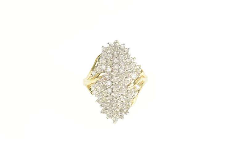 14K Yellow Gold 1.46 Ctw Diamond Cluster Statement Ring